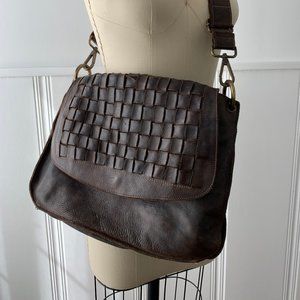 Woven Brown Leather JackyCeline Satchel Crossbody